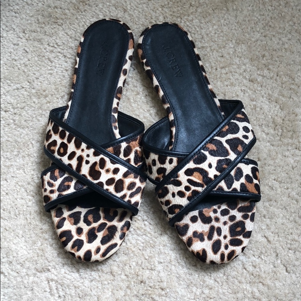 J.Crew calf hair leopard slip-on sandals